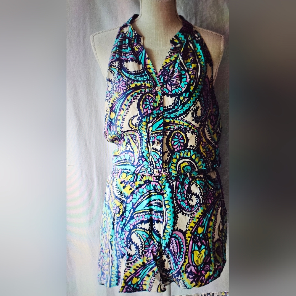 💗100% Silk 💗Halter Shorts Romper Size M NWOT🛍️ $575 Retail